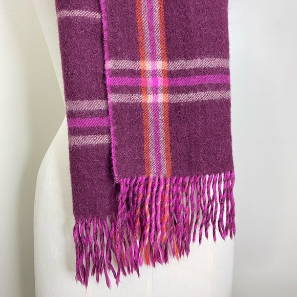 LANICIFIO CONFEZIONI SCARF BABY ALPACA REVERSIBLE PLAID/SOLID FRINGE PINK BROWN - Picture 9 of 13